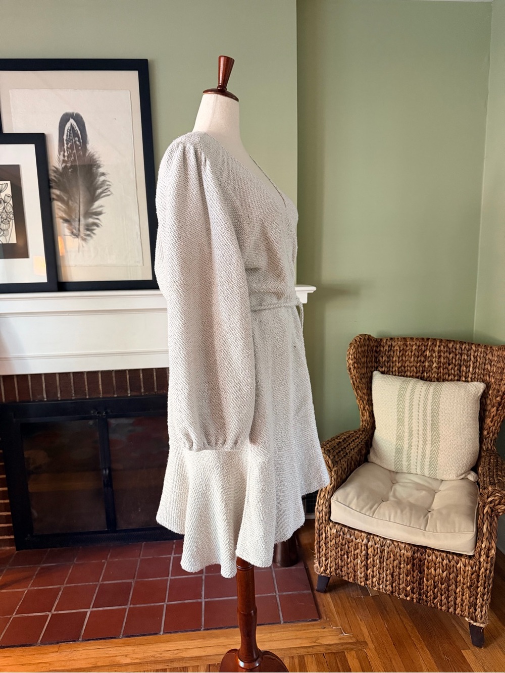 Anthropologie Bouclé Knit True Wrap Sweater Dress Oatmeal Size 3X - Picture 3 of 9